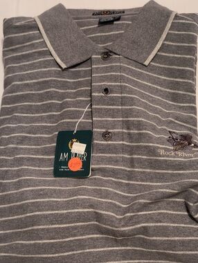 Men's Gray Striped Polo